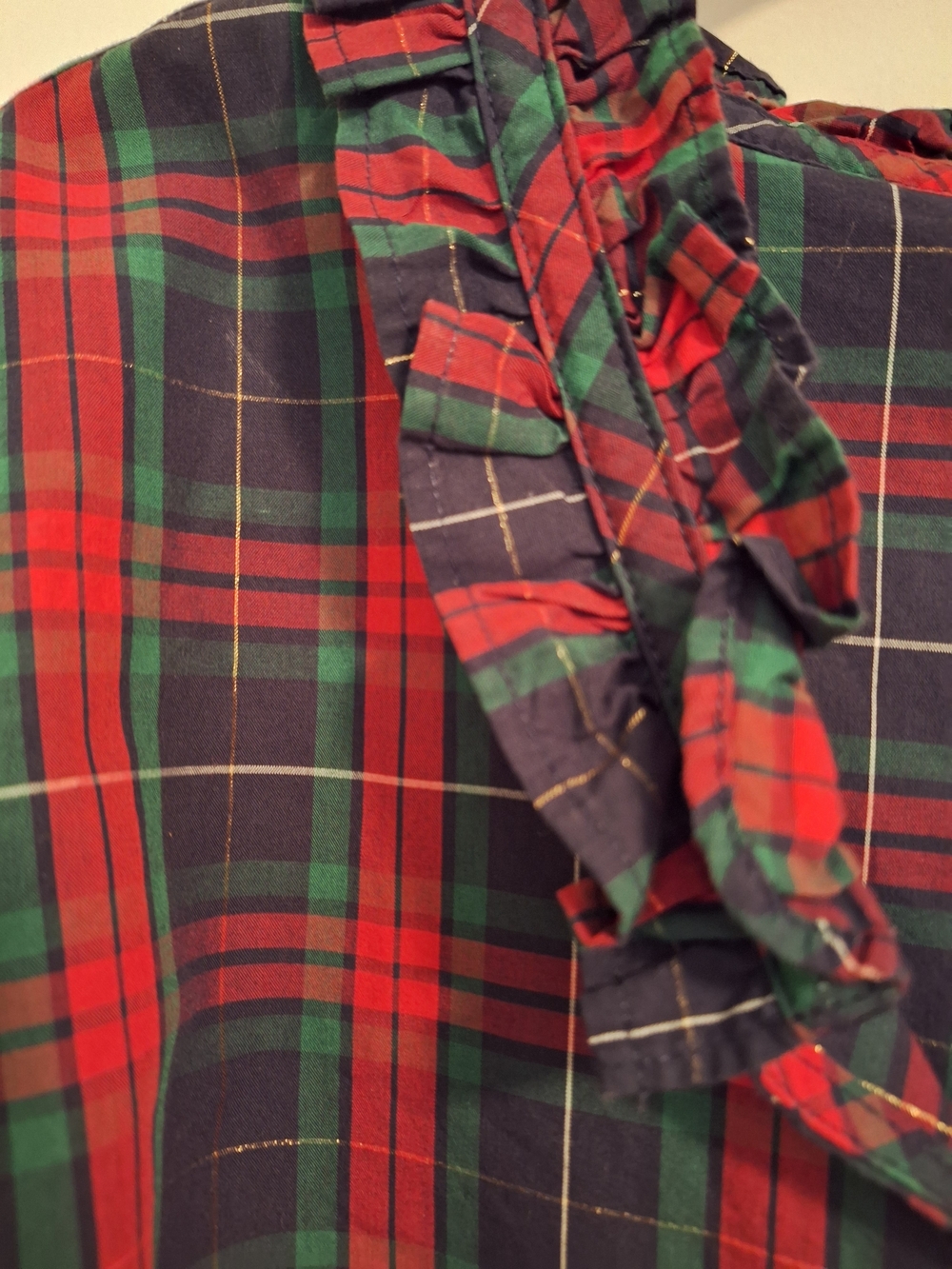 Talbots Red and Green Plaid Ruffle-Neck Tunic - Picture 4 of 5